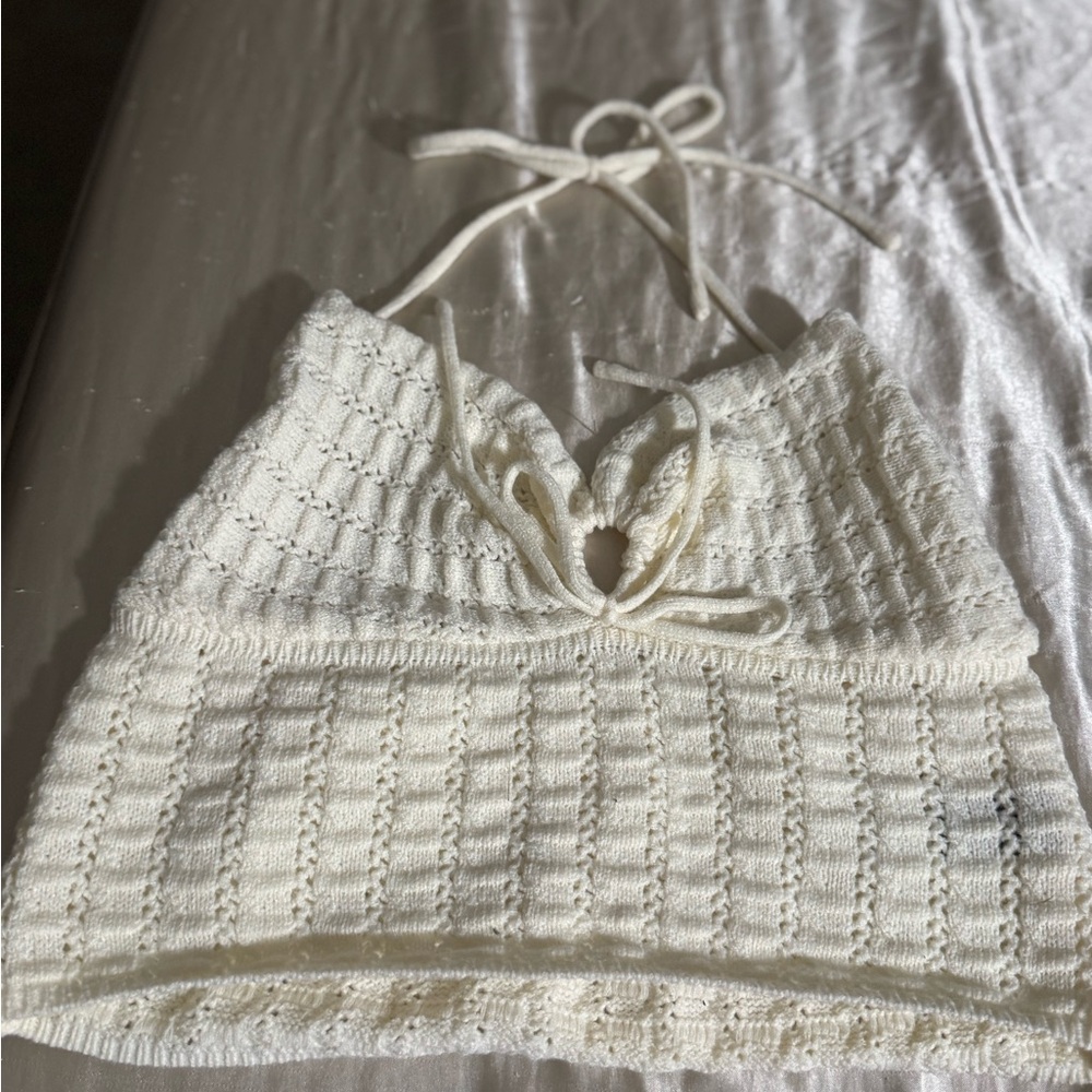 White Knit Halter Top